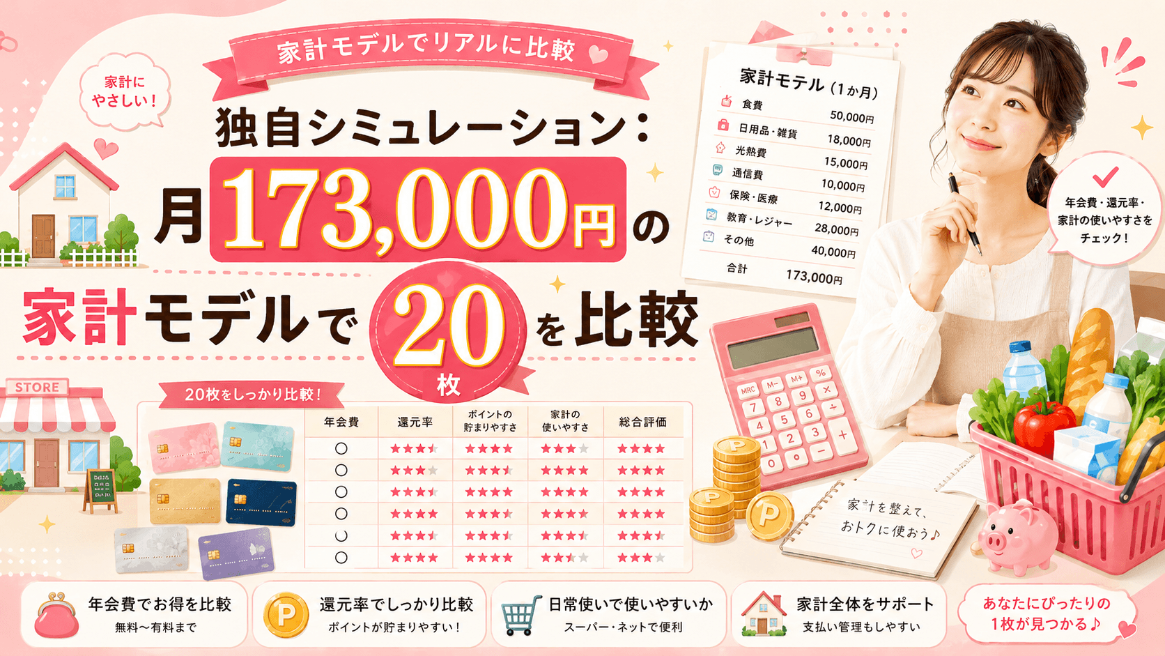 独自シミュレーション:月173,000円の家計モデルで20枚を比較 の画像
