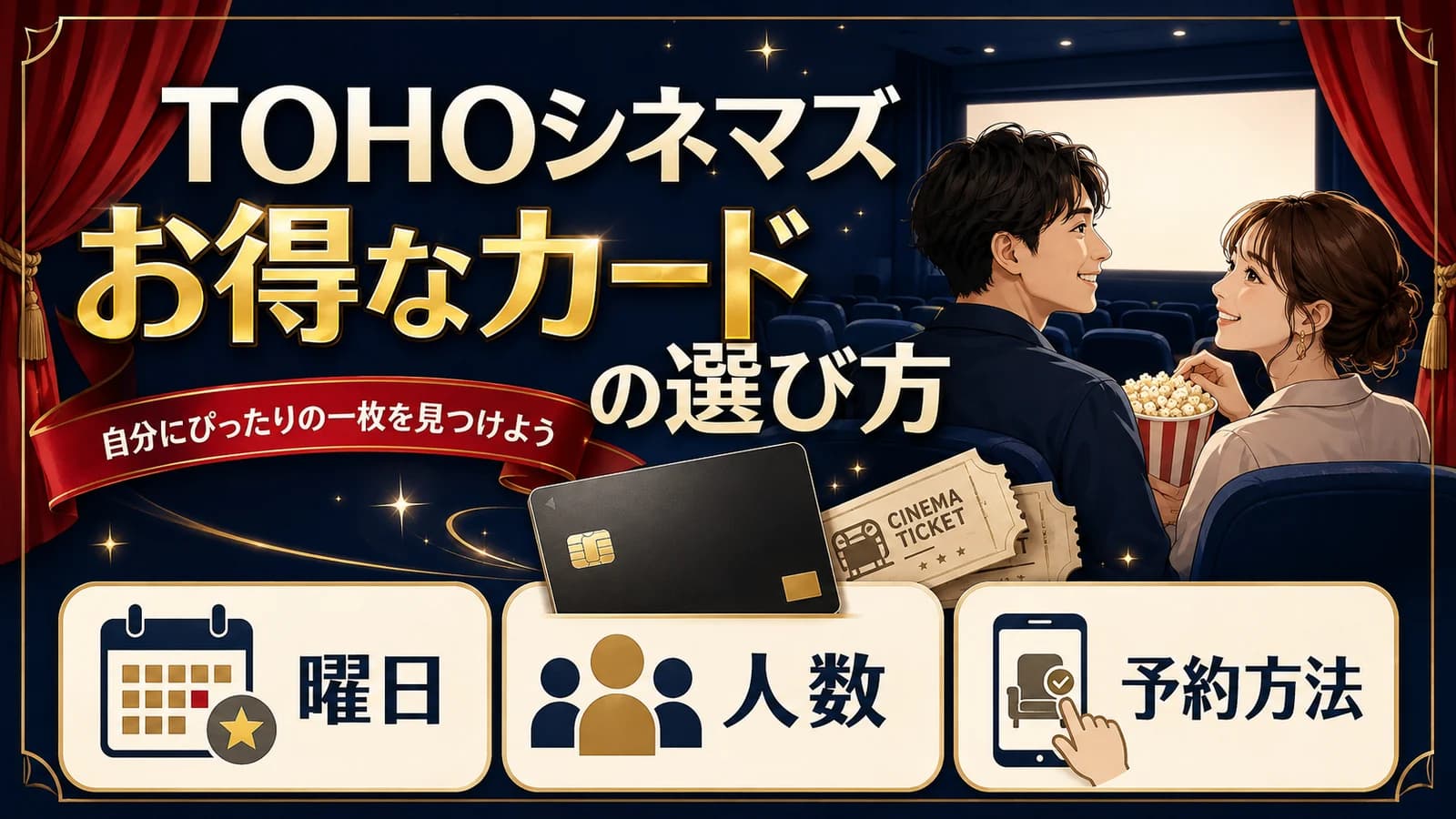 TOHOシネマズがお得になるクレジットカード|曜日・人数・予約方法で比較 のアイキャッチ画像
